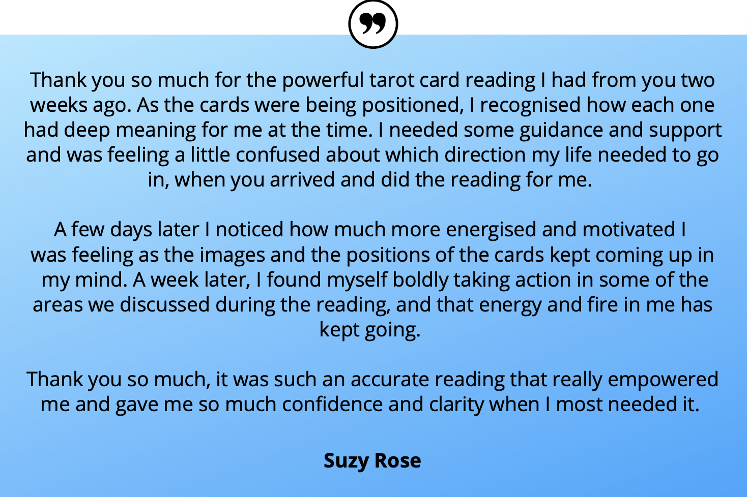 Transformational Tarot testimonial - Suzy
