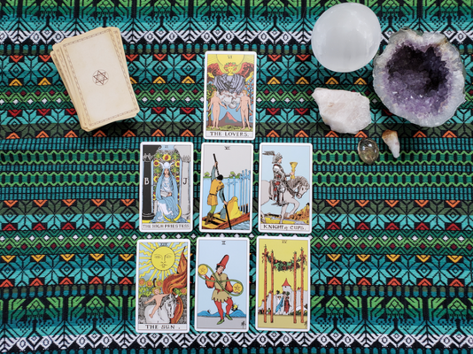 Tarot spread with crystals